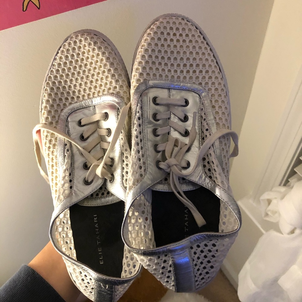 White sneakers with silver